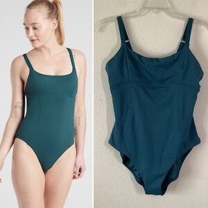 ATHLETA Sculpted One Piece Swimsuit Minimalist Sporty Beach Vacation Teal XL